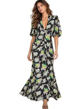 byTiMo floral puff sleeve crepe maxi dress - Size S